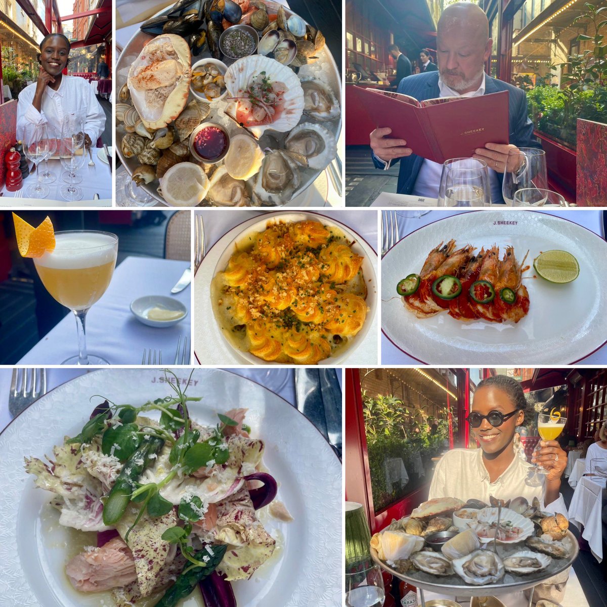 Early evening dinner in the sun at Sheekey’s, London. As you can see, I’m not as good at posing for a photo as Coco - I’m too busy ordering the delicious seafood. We had something to celebrate so a special treat.
