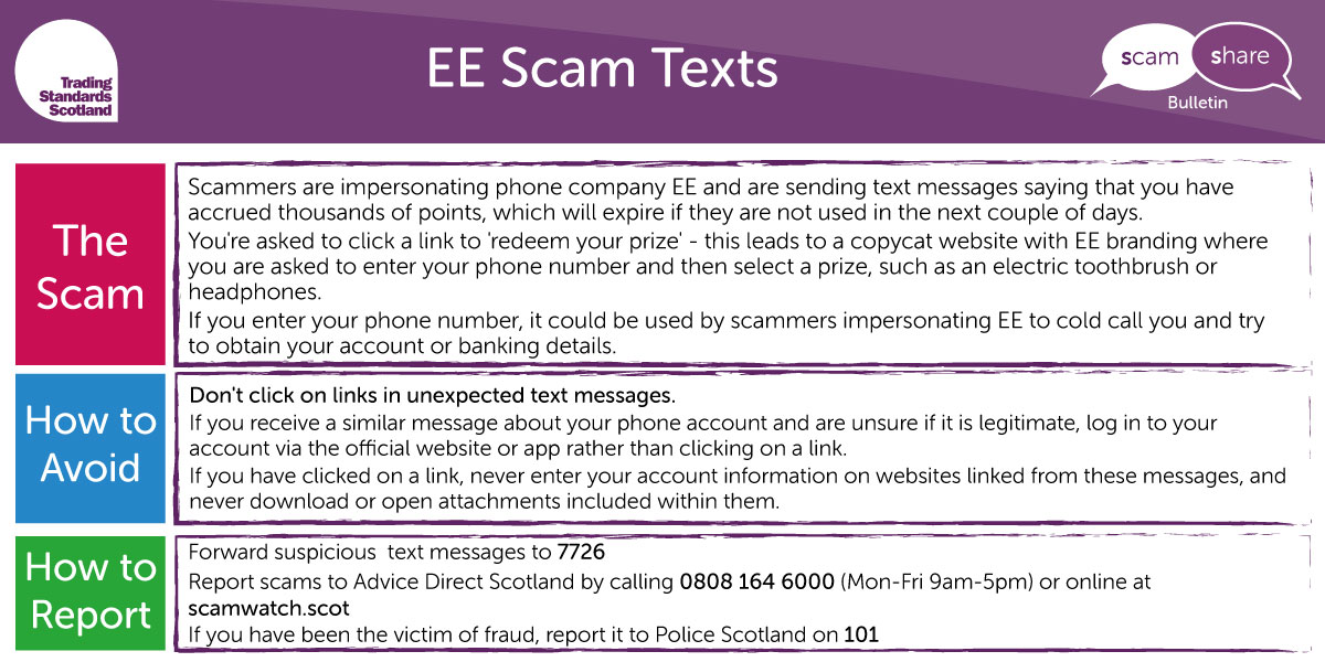 Be #ScamAware of unexpected texts from EE saying you've accrued thousands of points which will expire if they're not used in the next couple of days

Don't click links in unexpected messages

➡️mailchi.mp/e4efb6ff29de/t…