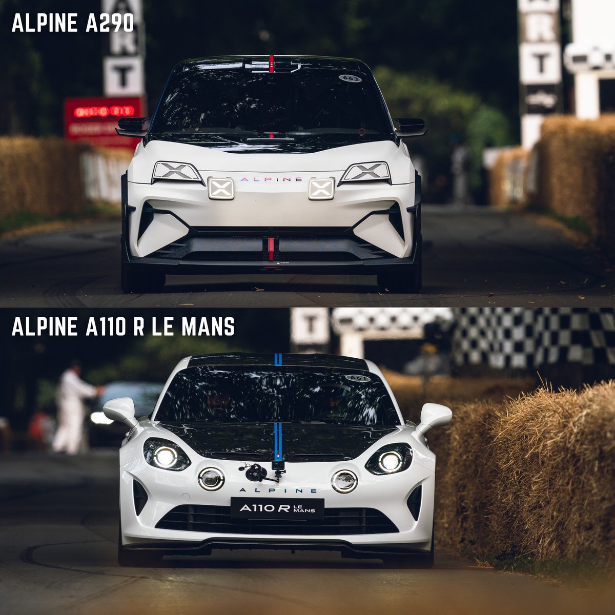 Two very different flavours of #Alpine road cars, #EV and 1.8-litre turbocharged four-cylinder/ Which one would you take for a drive on a sunny weekend? #AlpineA290 #AlpineA110 #AlpineA110R