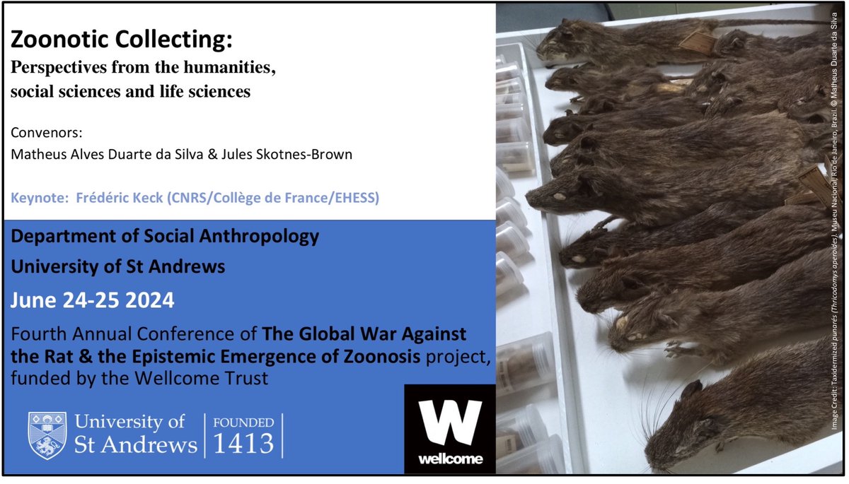 How are different forms of collecting across history and the globe related to zoonosis? The programme of our project's 4th annual conference @StAndrewsAnthro on the topic of 'Zoonotic Collecting' is now available online wwrat.wp.st-andrews.ac.uk/zoonotic-colle…