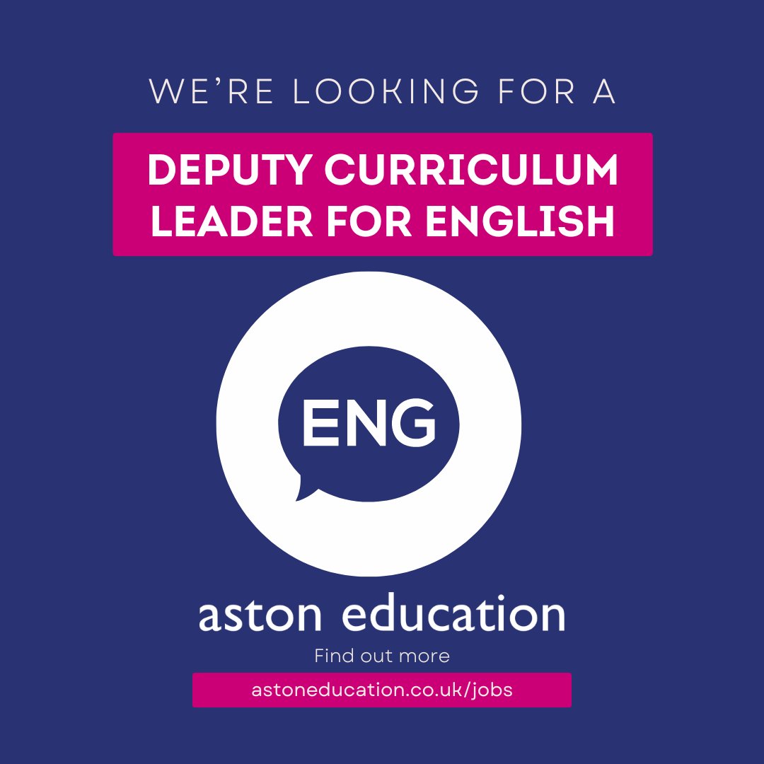 Seeking a Deputy Curriculum Leader for English in East London! 
astoneducation.co.uk/jobs/dclengw30…

#EnglishTeachingJobs #EducationLeadership #TeachingJobs #WalthamForestJobs #LondonTeachingJobs #DeputyHeadOfEnglish #AstonEducation