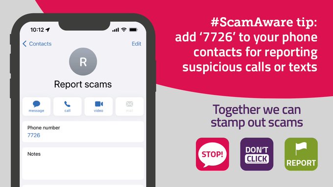 When you text 7726 to report a scam text or call, it triggers your mobile provider to investigate and potentially block the number.

For more tips to protect yourself from scam calls and texts, follow these simple steps: ⬇️ 

ofcom.in/stampoutscams #ScamAware