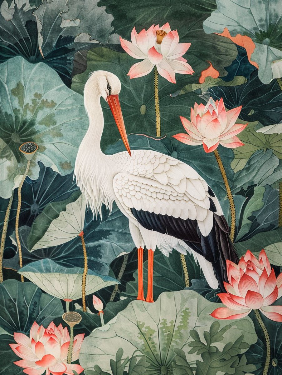 @HUAWEI_TECH4ALL The whole painting shows the beauty of nature with delicate brushstrokes and rich colors. Through the mutual reflection of egrets, lotus flowers and lotus leaves, the concept of harmonious coexistence between man and nature is conveyed. Created by midjourney #Tech4Nature