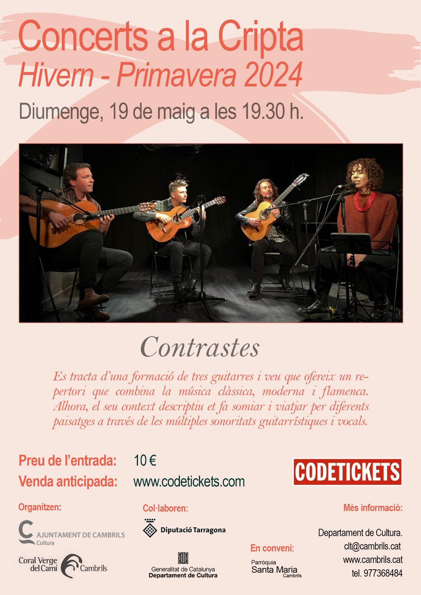 Juankargopa's tweet photo. Concert ConTrastes 19 de Maig a les 19:30 a la Cripta de Cambrils @CambrilsCultura https://t.co/wTyQ9hPbgB