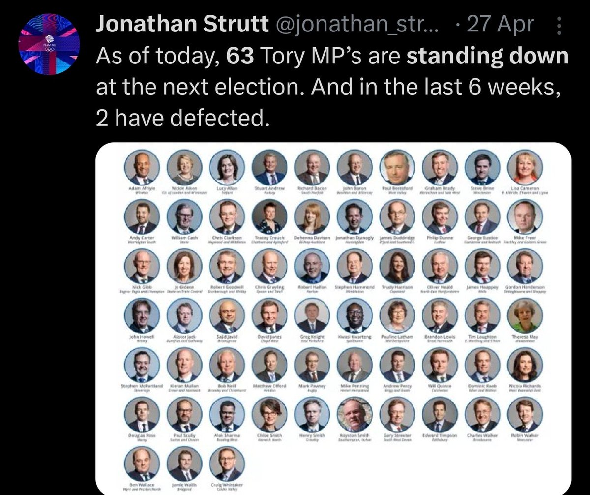 'Stand up and fight' update. Sixty three Tory MPs standing down 😂