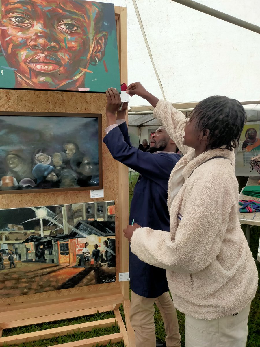 Hello! The labels are go up but still lots to do ... cheer 👏🙌 us on, we need your energy!! Opening tonight! The #AffordableArtShowKe runs 10-12 May 2024. Opening night tickets now on sale @ticketsasa See full program, inc art classes, at bit.ly/16ArtSchedule