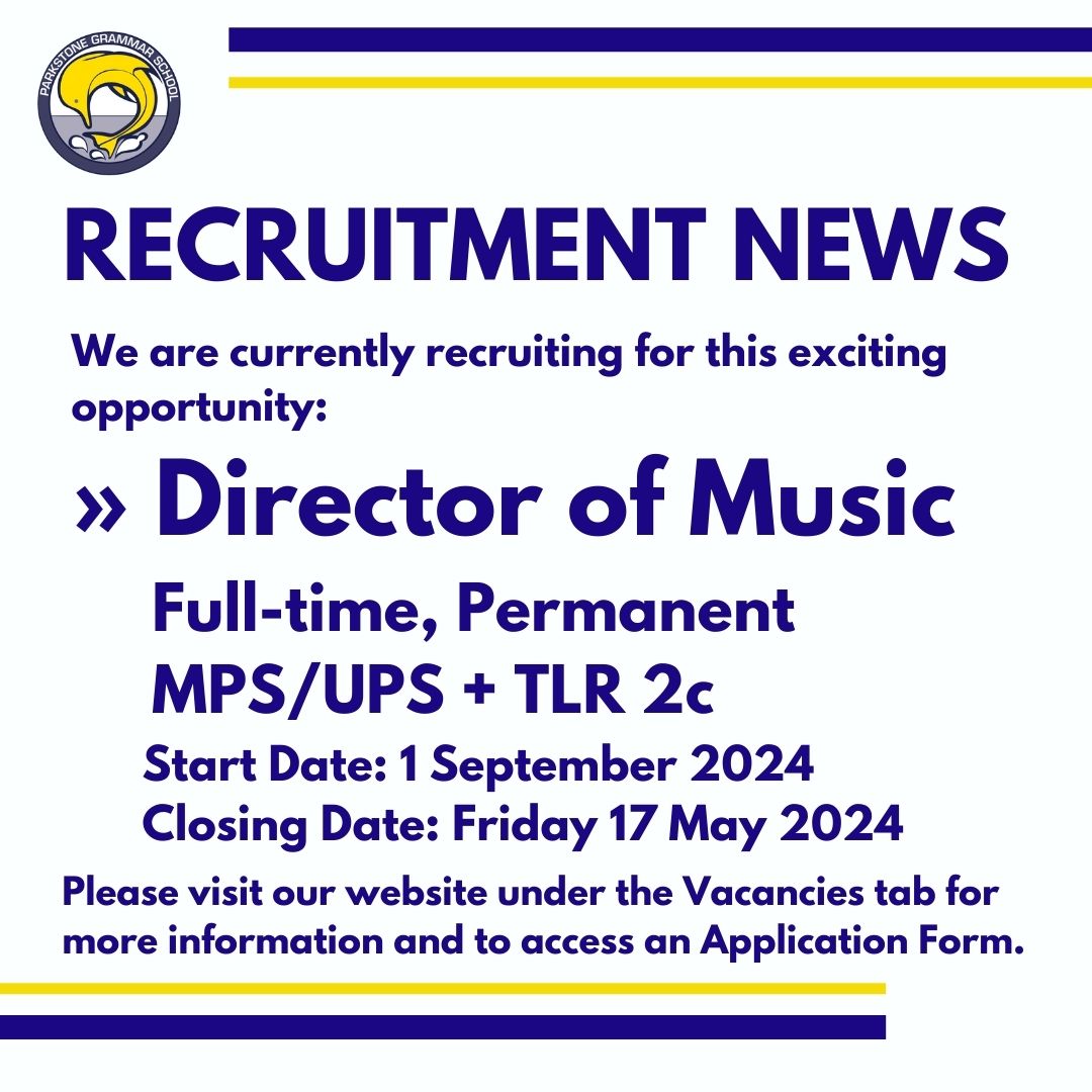 Please see our website for an Application Pack for this exciting opportunity to join our Parkstone Team! ➡parkstone.poole.sch.uk/work-with-us/c… 

#music #parkstonegrammarschool #lovemusic