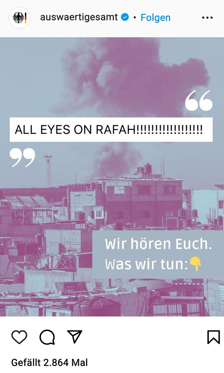 Das Auswärtige Amt auf Insta:
Die 'Feministische Außenpolitik' macht jetzt #Propaganda für die #Hamas.
Das muss diese deutsche #Staatsräson sein...
#BaerbockMustGo
#Heuchler
#NotInMyName