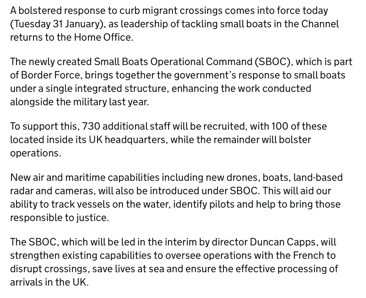 Not to nitpick but @Keir_Starmer's Small Boats Command seems to be essentially identical to the existing Small Boats Operational Command, which launched last year with the same people doing the same thing... gov.uk/government/new…