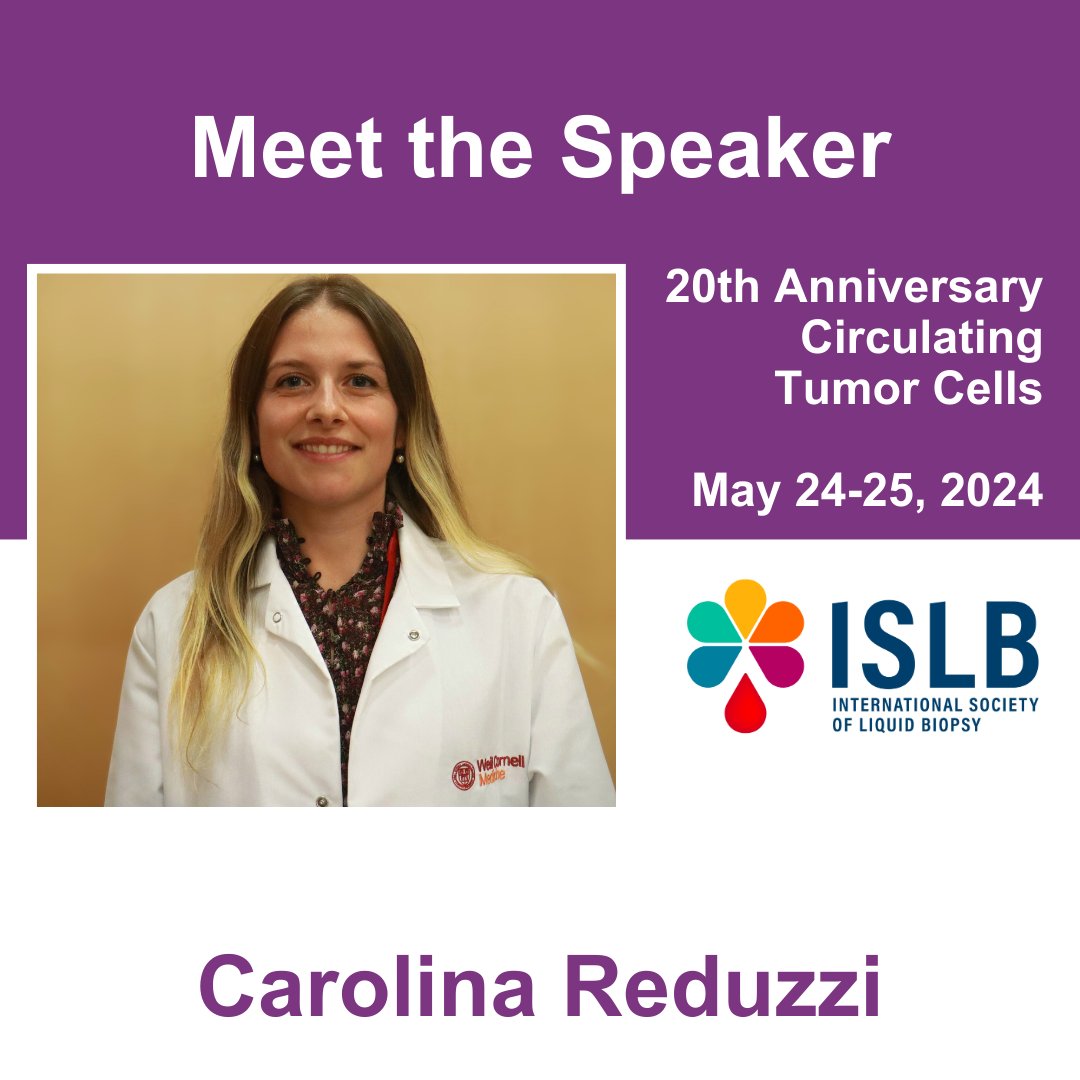 Join @ReduzziCarol at the 20th Anniversary of Circulating Tumor Cells in Granada, Spain from May 24-25, 2024. Carolina Reduzzi is a Research Associate and the Director of the Cristofanilli laboratory in the Division of Hematology and Oncology at Weill Cornell Medicine (New York,