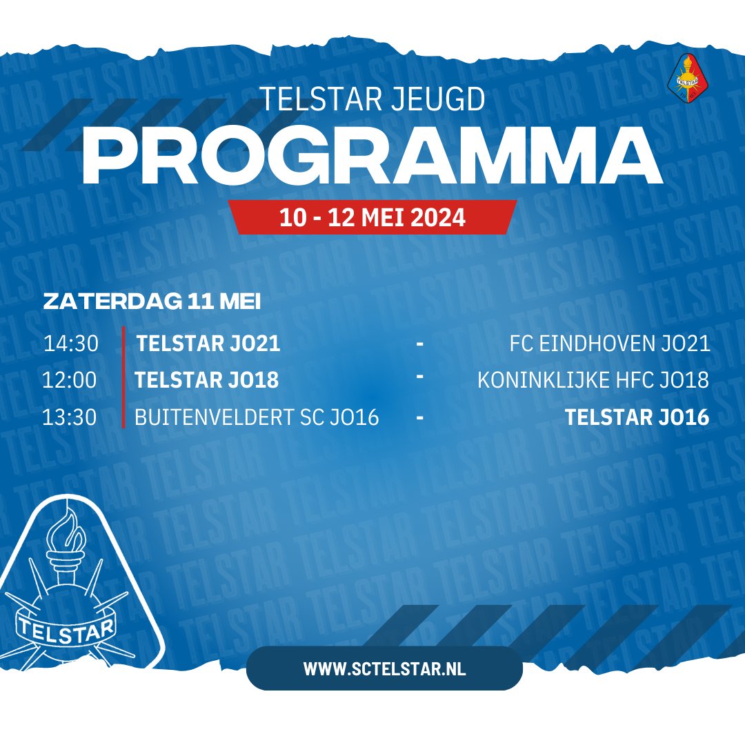 Programma voor aankomend weekend: De JO21 speelt thuis in het 711 stadion en de JO18 speelt thuis op Sportpark Zeewijk. Entree tot het 711 stadion is gratis.

#WitteLeeuwen | <a href="/telstar1963nv/">Telstar 🦁</a>