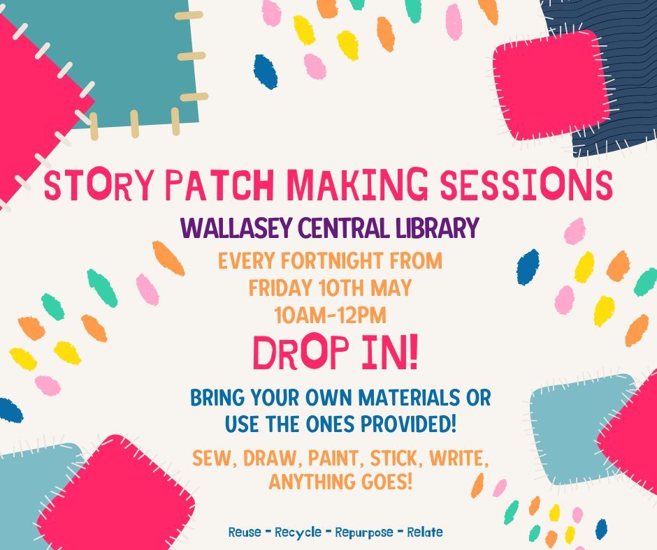 🧵 Share your Story at our Patchmaking session TODAY! 📖 Wallasey Central Library invites you to create in company from 10am today. Bring your own patch to work on or use our materials to create one. This is a FREE self-led session - bring your friends and share your stories!