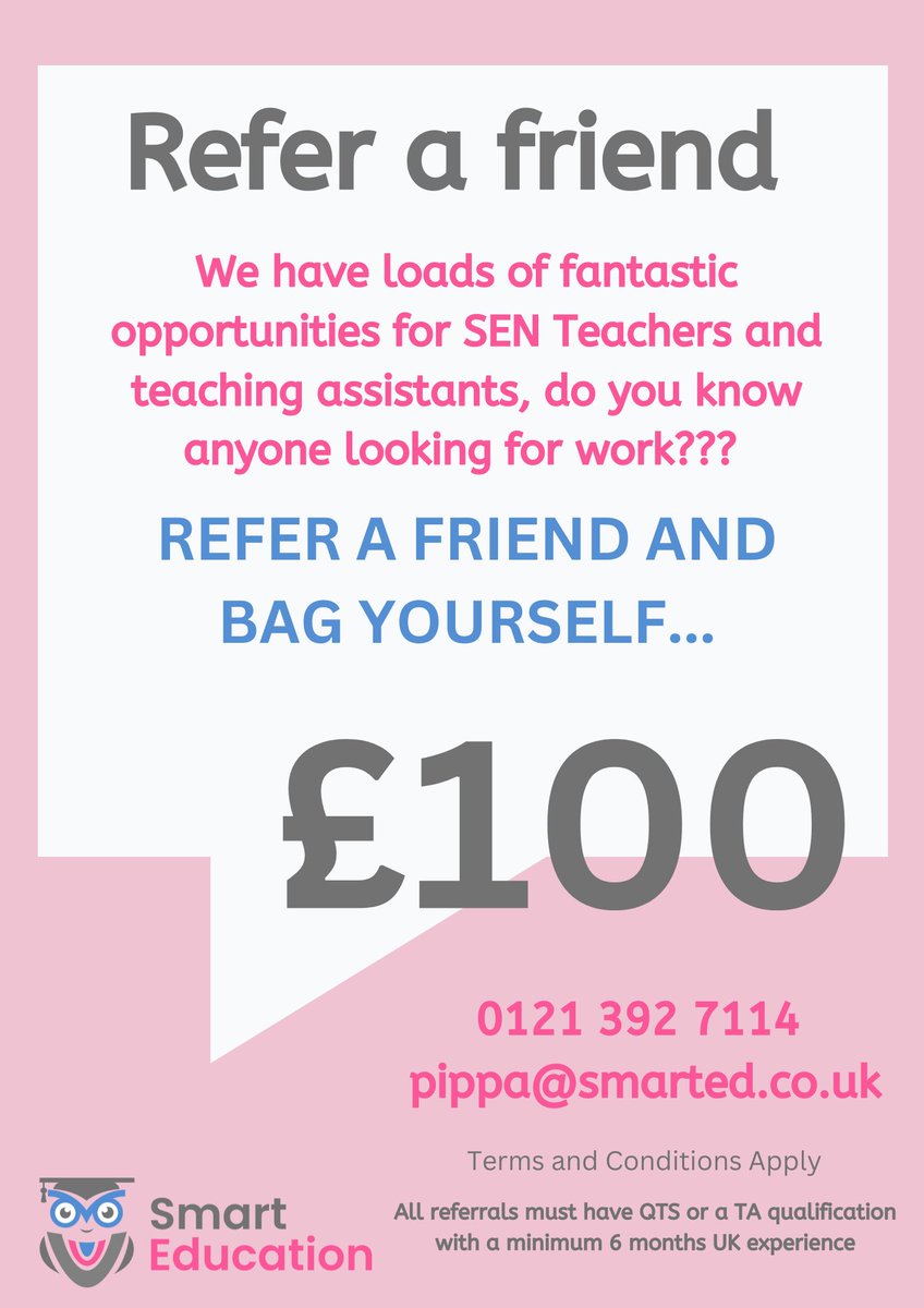 Do you want to earn some extra cash while helping out a talented SEN teacher or TA in need of a new opportunity? #education #opportunity *terms and conditions apply*