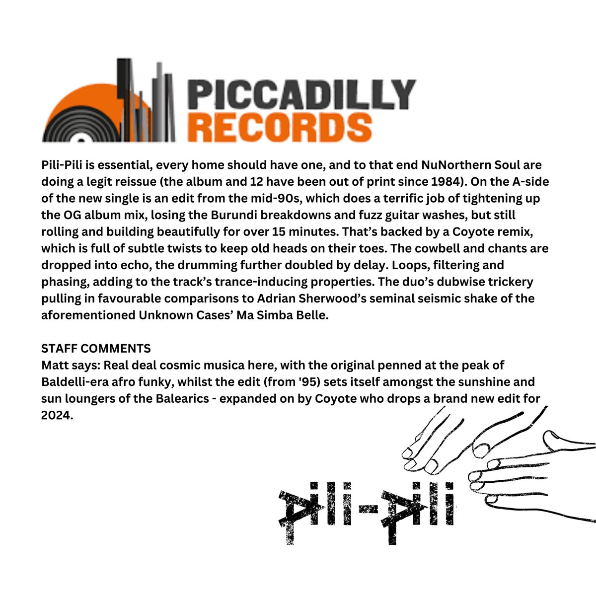 OUT TODAY - Jasper Van't Hof - Pili Pili. Thanks to @PiccadillyRecs for the words. If you are in Manchester, pop in and grab your copy.
piccadillyrecords.com/155417/Jasper-…
#vinylrecords #vinylcommunity #Manchester