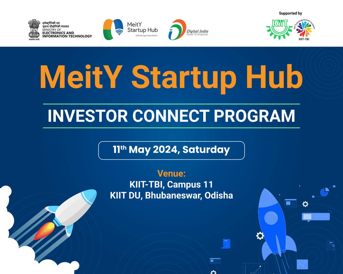 KIIT-TBI in collaboration with @MSH_MeitY , is organizing an Investor Connect Program on May 11th, 2024 in Bhubaneswar.