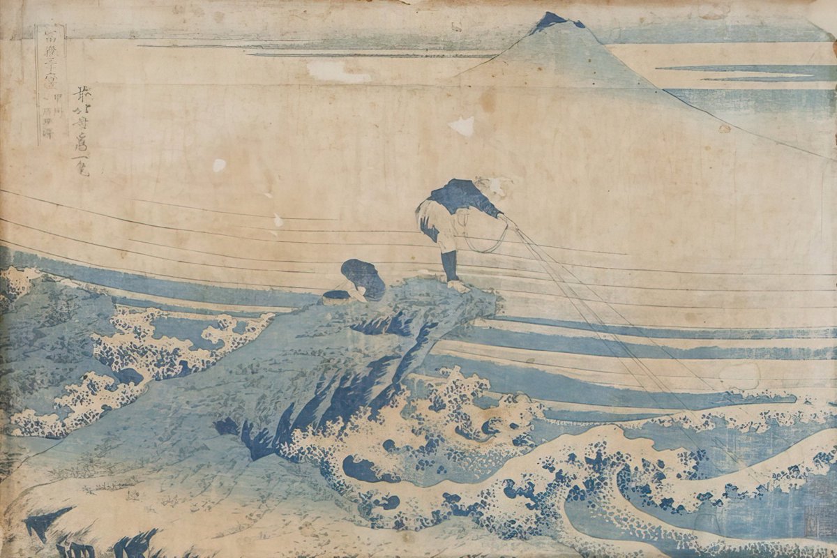 📅 Avui fa 175 anys que morí l'artista japonés Katsushika Hokusai (1760-1849) 🏛️ Al Museu del Cau Ferrat hi podeu trobar aquesta preciosa xil·lografia 🖼️ 'El mont Fuji vist des de Kajikazawa, a la província de Kai' (1830), Xilografia acolorida, 'nishiki-e', sobre paper