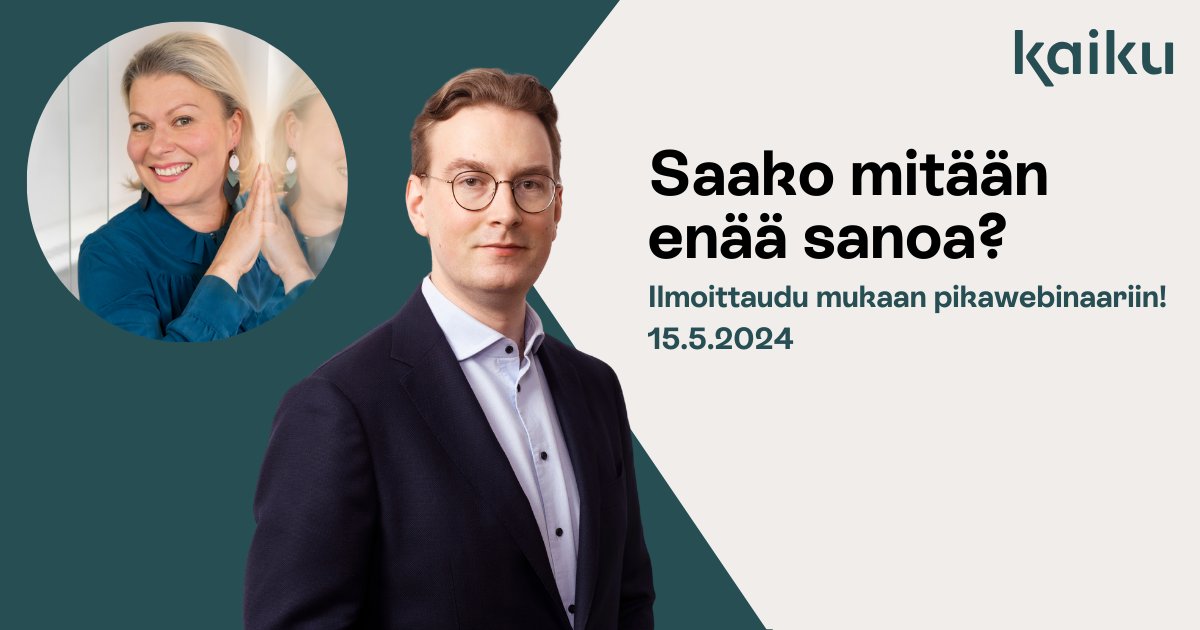 📢 Vielä ehdit mukaan! Rohkean viestinnän pikawebinaari ke 15.5. klo 8.30–9.00.

Miten viestiä yhteiskunnallisista aiheista rohkeasti? Miten <a href="/SuomenEkonomit/">Suomen Ekonomit</a> tekevät kantaaottavaa viestintää?

Varmista paikkasi webinaarissa 👉 kaiku.fi/tapahtumat-ja-…