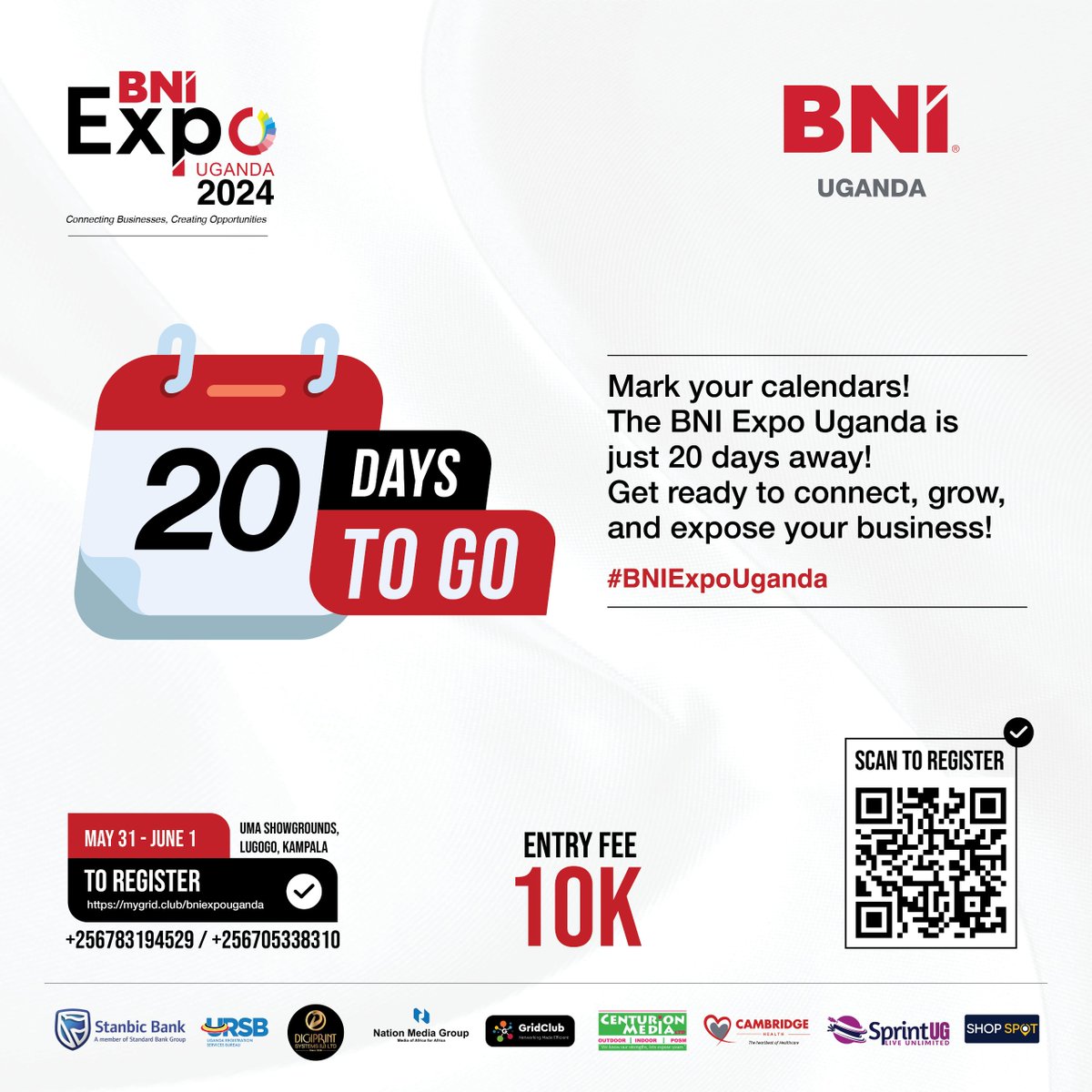 PROMO: The opportunity to network and grow is here!! Book your tickets now for the enriching BNI Expo 2024 on May 31 and June 1, 2024 at UMA Showgrounds Lugogo. Entrance is only Shs10,000 Registration: mygrid.club/bniexpouganda or call 0783194529 or 0705362641 to register for a…