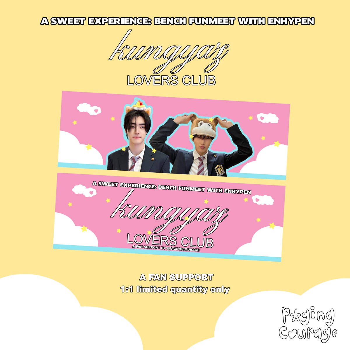 #ASweetExperienceWithBENCH #BENCHandENHYPEN

#SUNSUN BANNER -- A FAN SUPPORT

-mbf, like &amp; rt
-1:1 limited quantity only
-exact location &amp; time: tba

see you there, ENGENEs!