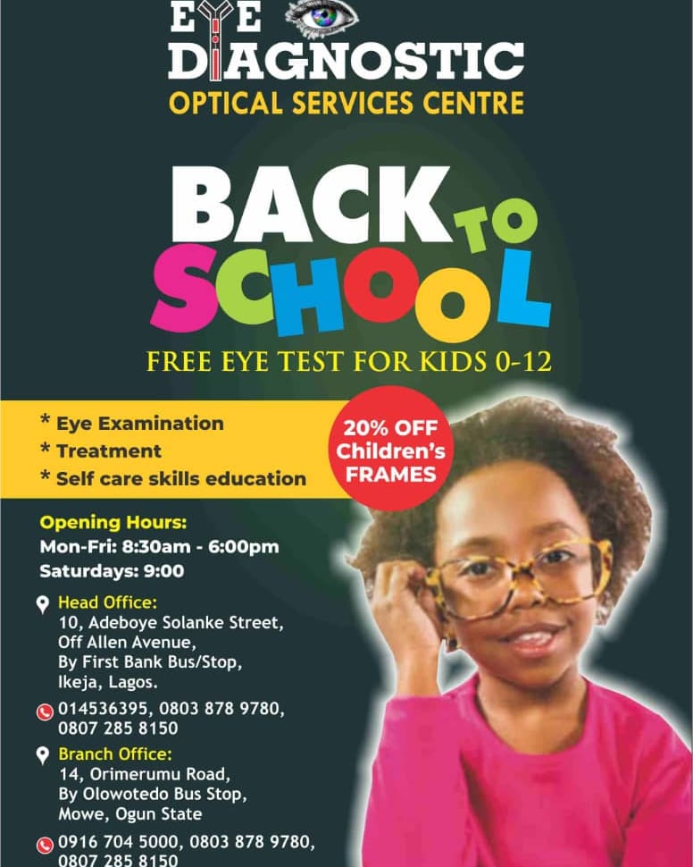 Your child may be needing this wonderful opportunity to find out the reason for poor performance last term, it could be he/she is not seeing the board, seize this opportunity and check your kids eyes to ascertain where the problem is coming from.

#backtoschool #freescreening
