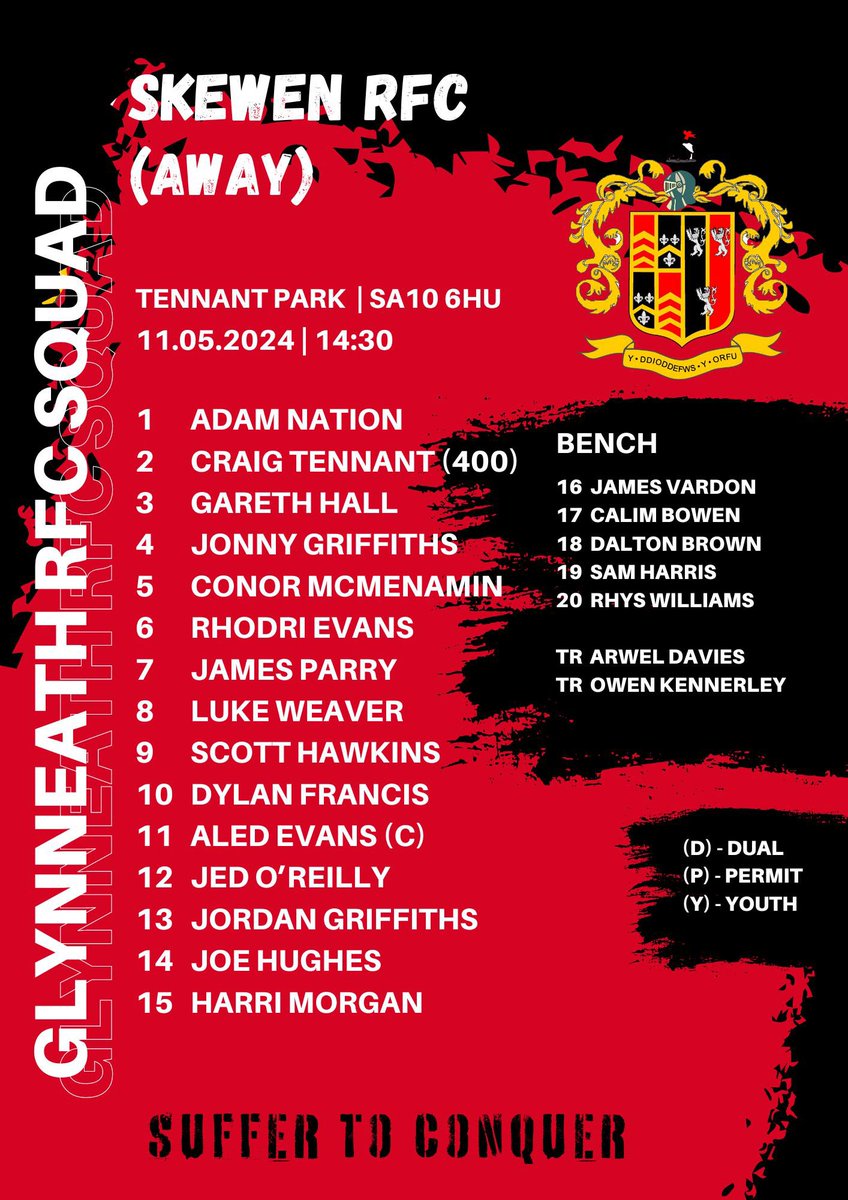 🇩🇪TEAM NEWS🇩🇪 Here’s the squad for our trip to @Skewenrfc Craig Tennant will play his 400th game for the club, while @conormcmenamin5 @RhodriEvans9 @ScottHa03766761 @lillbuff1 all start, while Sam Harris returns from injury. One last tough outing to try and win the league 🇩🇪