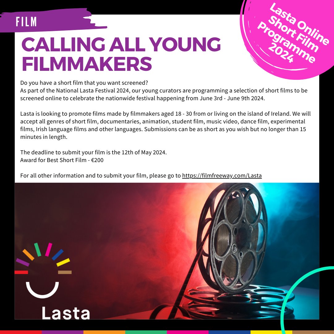 Submit your Short Film to the @Lastafestival by May 12th! Click here: filmfreeway.com/Lasta #LastaFestival #Lasta #SiamsaTíre #Tralee #YoungFilmMakers @KerryCoArts