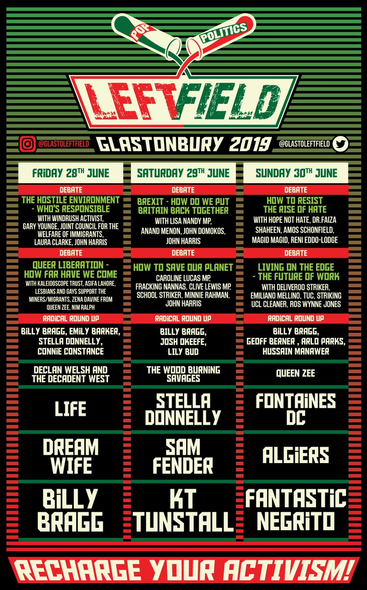 🗓 Today in 2019, Left Field published their line-up. #Glastonbury glastonburyfestivals.co.uk/recharge-your-…