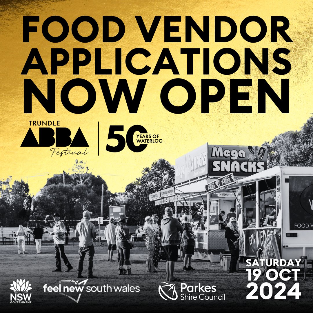 Food vendor applications are now open for 2024 Trundle ABBA Festival! 🍕🍔🌮🥗 If you are a mobile catering unit and wish to secure a place within the festival catering area, please apply via this link: bit.ly/TAFvendors