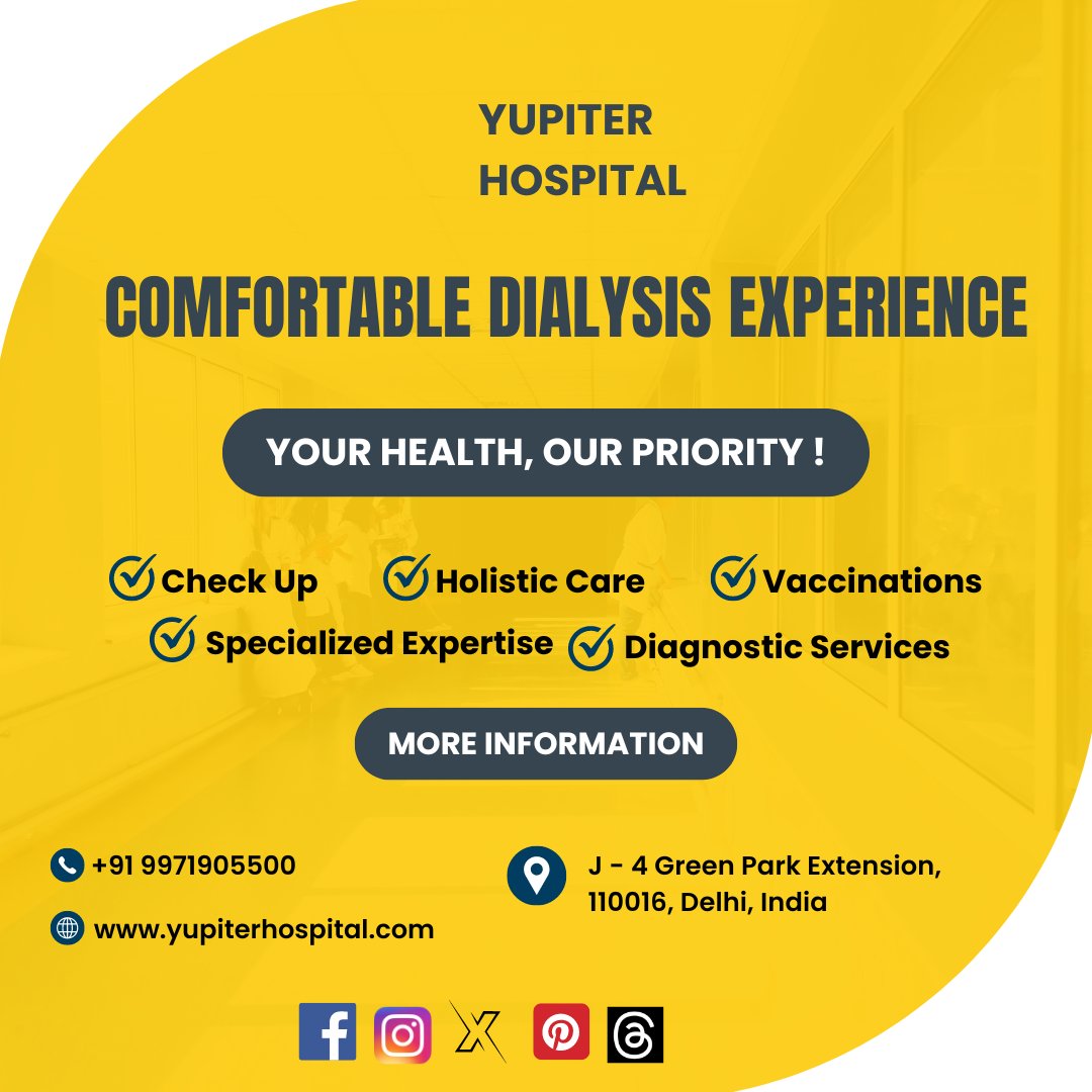 Comfortable dialysis experience. Our compassionate staff prioritizes your comfort during treatment. We offer a supportive environment for dialysis patients.

Visit Website: yupiterhospital.com
Call Us: +91 9971905500

#DialysisSupport #dialysispatient #kidneytransplant