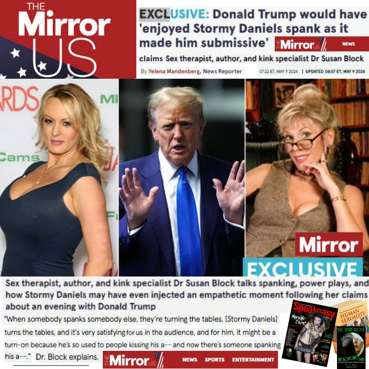@MirrorUSNews 'Exclusive' Interview with Me in #TheMirror on How @StormyDaniels SPANKING tRump Turned the Tables on their Power Imbalance & Made Him Less Obnoxious... for a few minutes😘by Yelena Mandenberg: themirror.com/news/us-news/d… 🪩 PR: drsusanblock.com/stormy-mirror 🍄 #GoBonobos 4 #StormyDaniels!