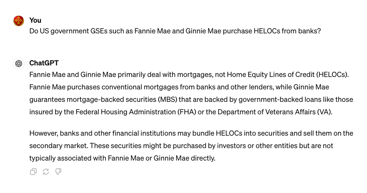 This is worth listening to. Currently, only banks do HELOCs. The government is proposing allowing the GSEs to now purchase them. That means easy access to HELOCs. Sounds like a good thing? Probably not! 😳 youtu.be/14l35U0oar0?si…