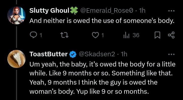 Anti choicers do not believe women should have a right to abortion because they do not believe a woman has a right to bodily autonomy or to refuse consent. Also.......'9 months I think the guy is owed the woman's body' 🤮🤮🤮🤮🤮 Compliments of @Emerald_Rose0