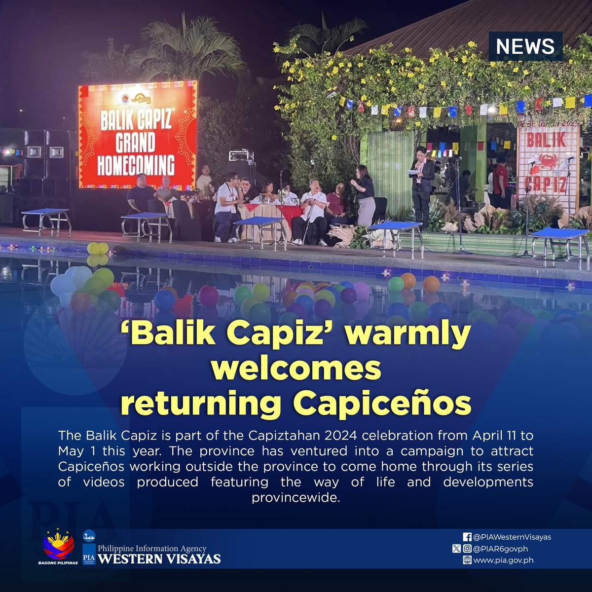 A homecoming of 200 Capiceños from abroad and other parts of the country was warmly ushered by the Capiz provincial government under its 'Balik Capiz' initiative.

More details: pia.gov.ph/news/2024/05/0…

#PIA6Capiz
#PIAWesternVisayas