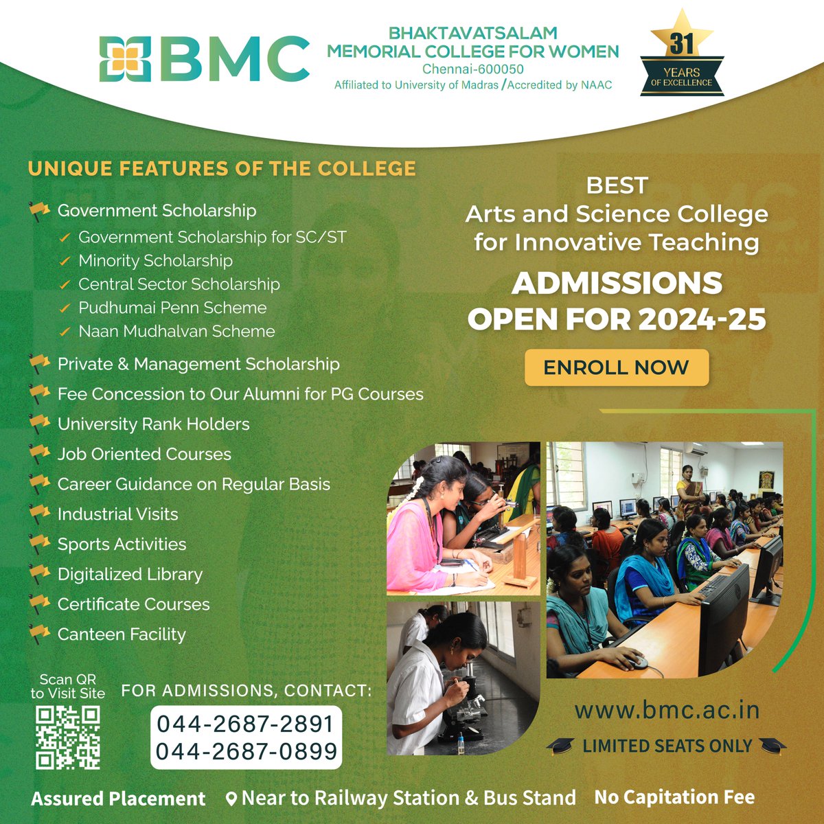 Admissions Open for 2024-25 - Apply Now 
🌎 bmc.ac.in 
Imparting knowledge to empower students to be successful in the increasingly diverse and ever-changing world. 
#admissionsopen #applynow #bestartsandsciencecollege #innovativeteaching