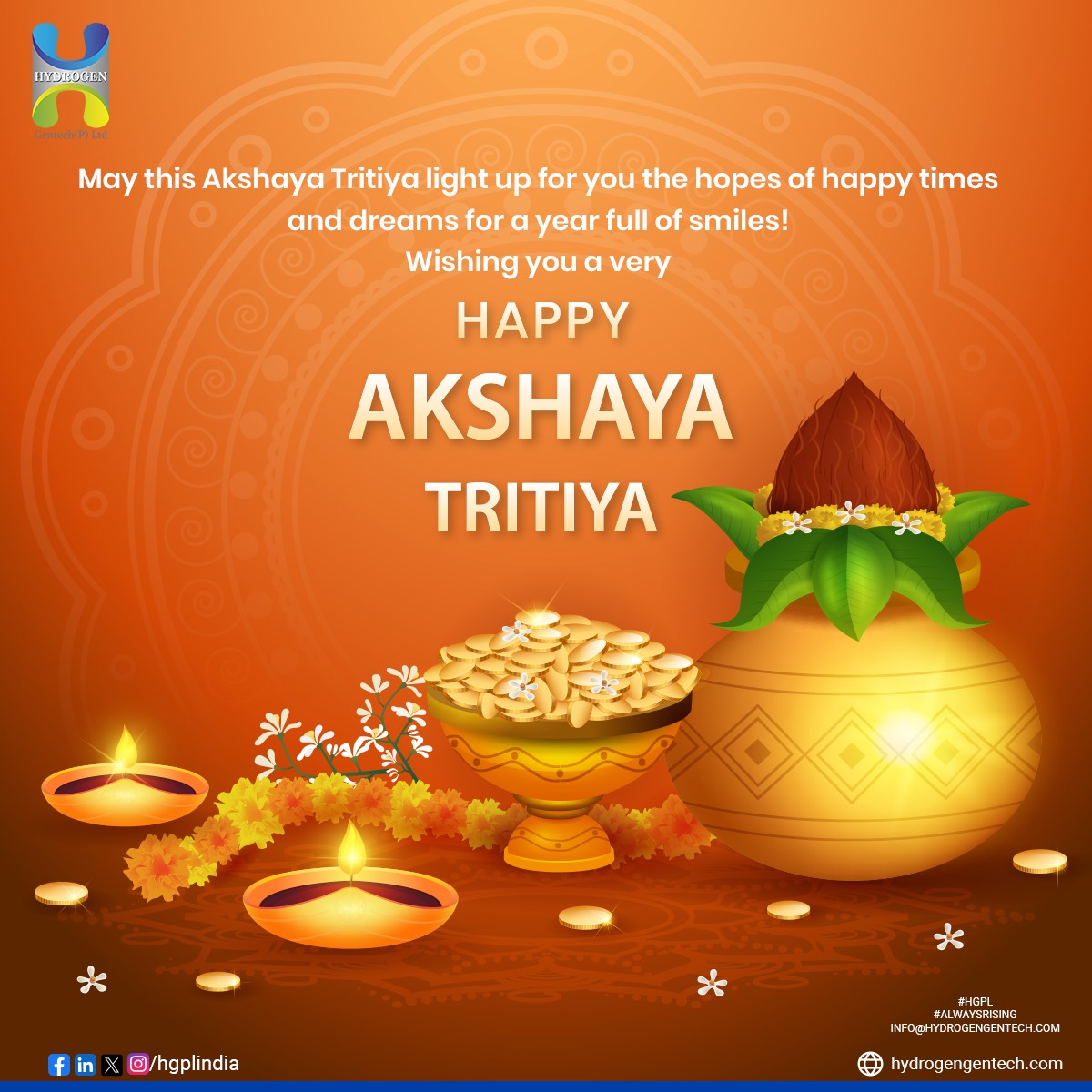 Happy Akshay Tritiya! 🌼 Today, we celebrate abundance and prosperity. At HGPL, we're working towards a future that's abundant in clean energy and sustainable solutions. As we honor this auspicious day, we're reminded of the importance of preserving our planet.