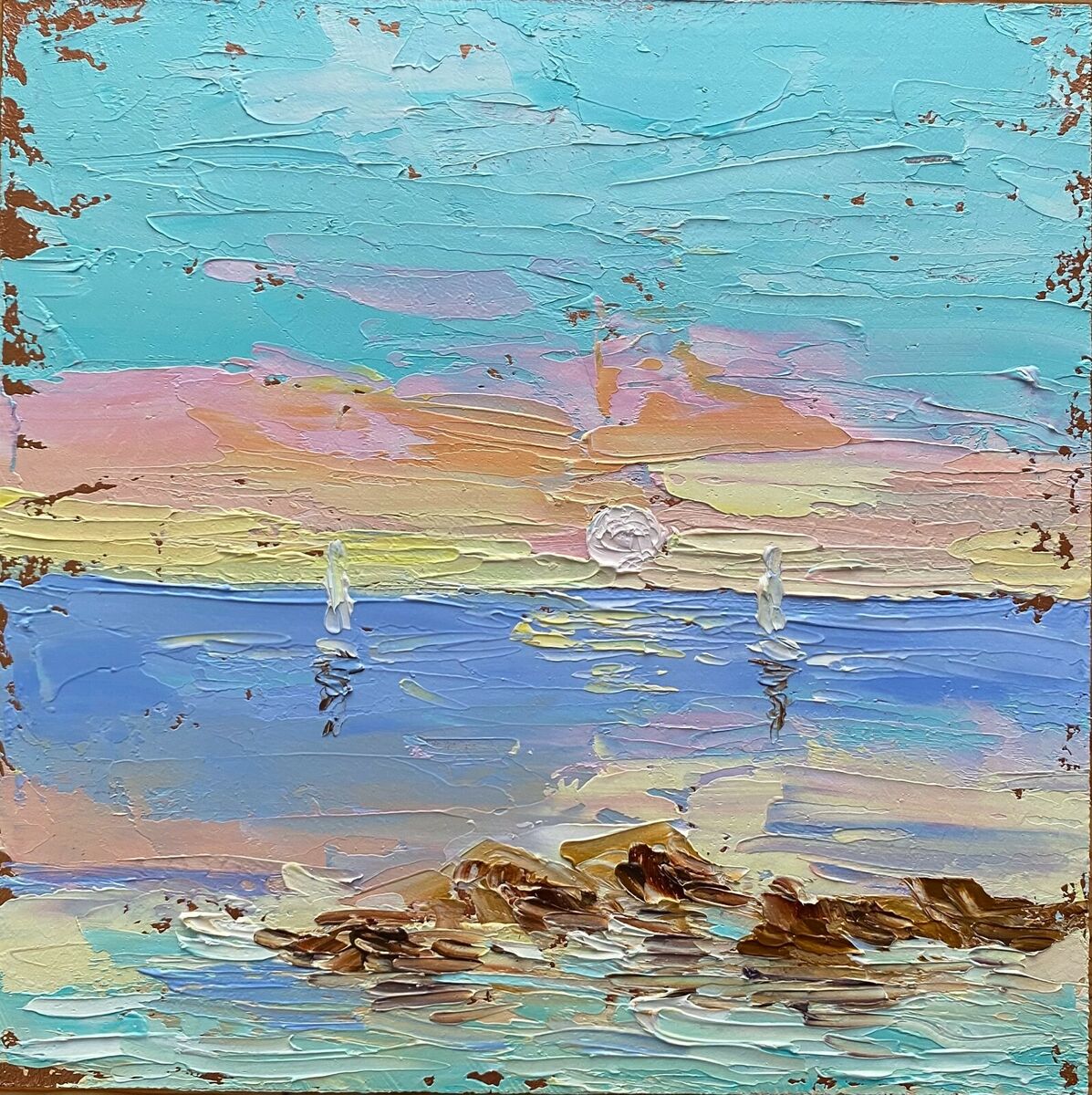 ⛅️Seascape Symphony: Sunrise on Panel, 2021  Oil on Canvas
First Light on the Coast! ✨
🌴Bring the serenity of the coast into your home with stunning sunrise on panel

👉thouart.uk.nf/art_works/seas…

#sunrisepainting #oilpainting #seascape #coastalart #beachvibes #sunriselover