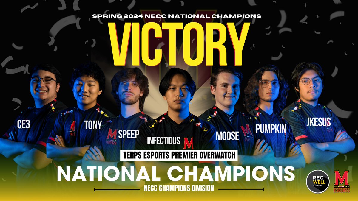 🎉YOUR NECC NATIONAL CHAMPIONS 🎉

7-0 record. 21-0 map differential. Near perfect run through playoffs. And NOW, #TerpsOW, after a 4-1 victory against the University of California Santa Cruz in <a href="/neccgames/">NECC</a> Nationals, are the NECC NATIONAL CHAMPIONS! 💪🐢

#GoTerps | <a href="/UMDRecWell/">UMD RecWell</a>