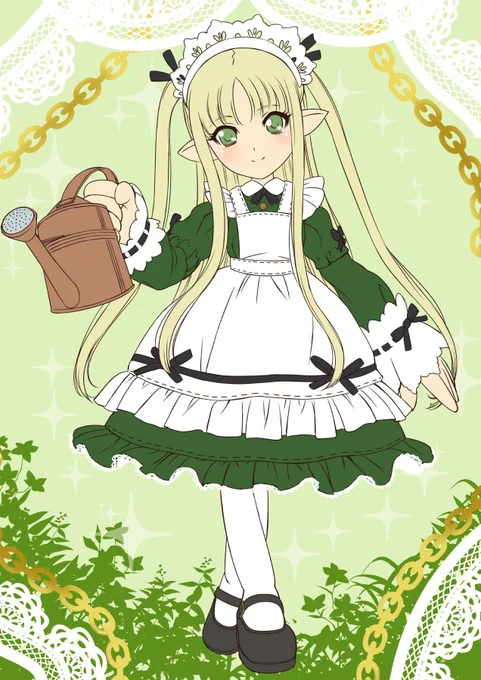 #メイドの日 某メーカーさんのドールを描いてみた昔の絵と、そのドールを参考に描いてみたオリジナルキャラのメイドエルフ。意外とメイドさんって描くことが無いんですよね～ 