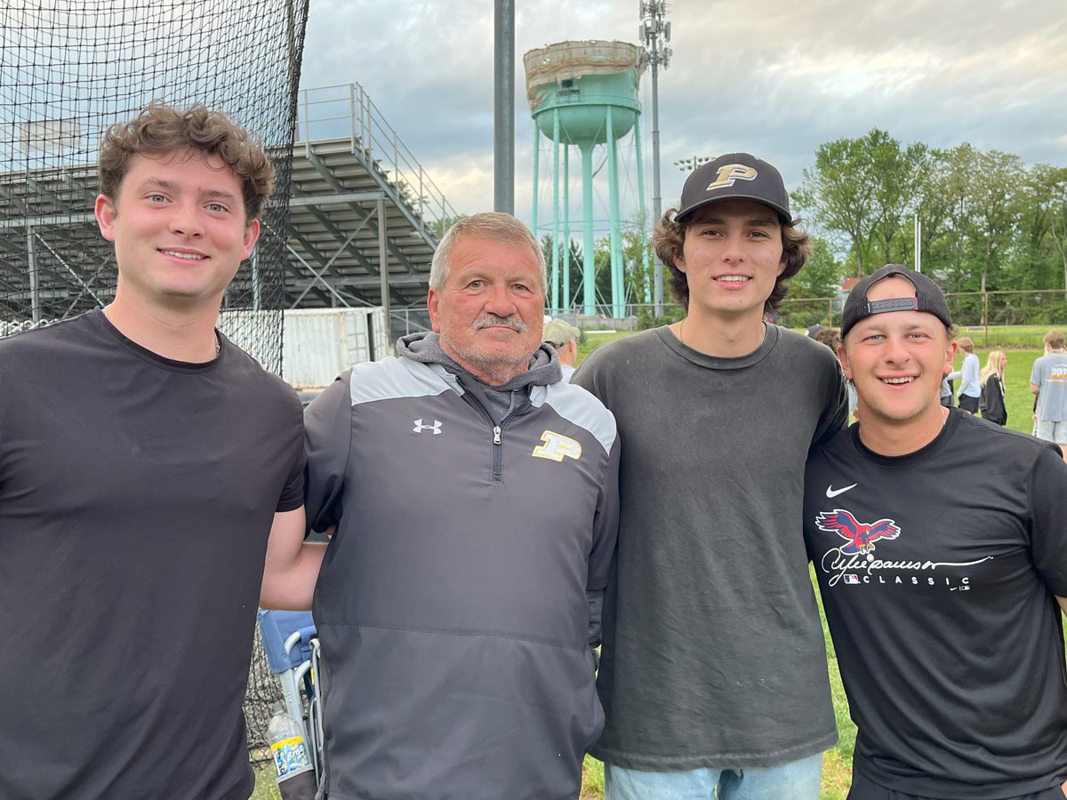 So many Poolesville baseball greats at Falcon Field this afternoon celebrating the home playoff win and this year's seniors. Tommy Miles, Stevie Orsini, Sam D'Amelio, and Coach Witt (pictured) &amp; Hunter &amp; Brady Pearre too.⭐️🫡🙏🖤💛#BleedBlackAndGold #SuperFalcons #FalconsForever