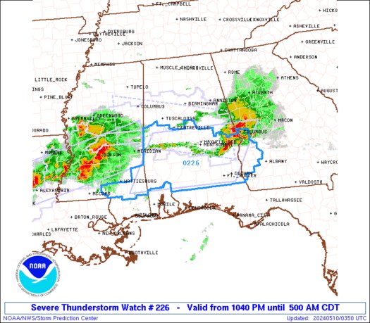 Severe thunderstorm watch issued for the southern half of Alabama until 5a CT