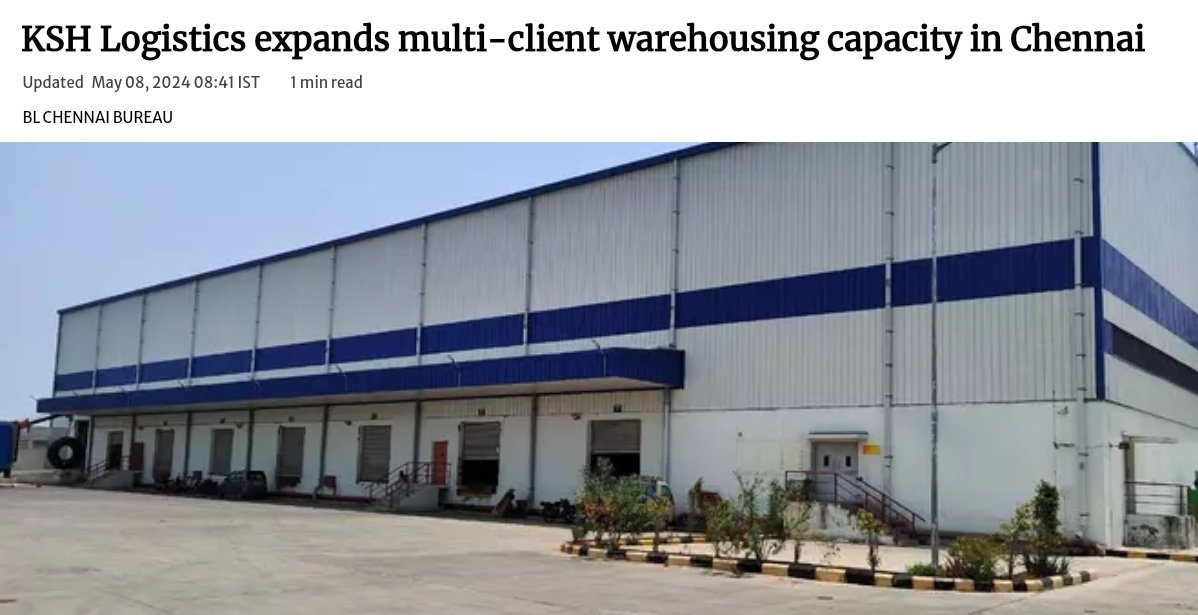 #Pune-based KSH Logistics has expanded its multi-client warehousing facility in #Chennai - Facility in Pollivakam will be for one of the big tyre companies and an automotive company. thehindubusinessline.com/economy/logist…