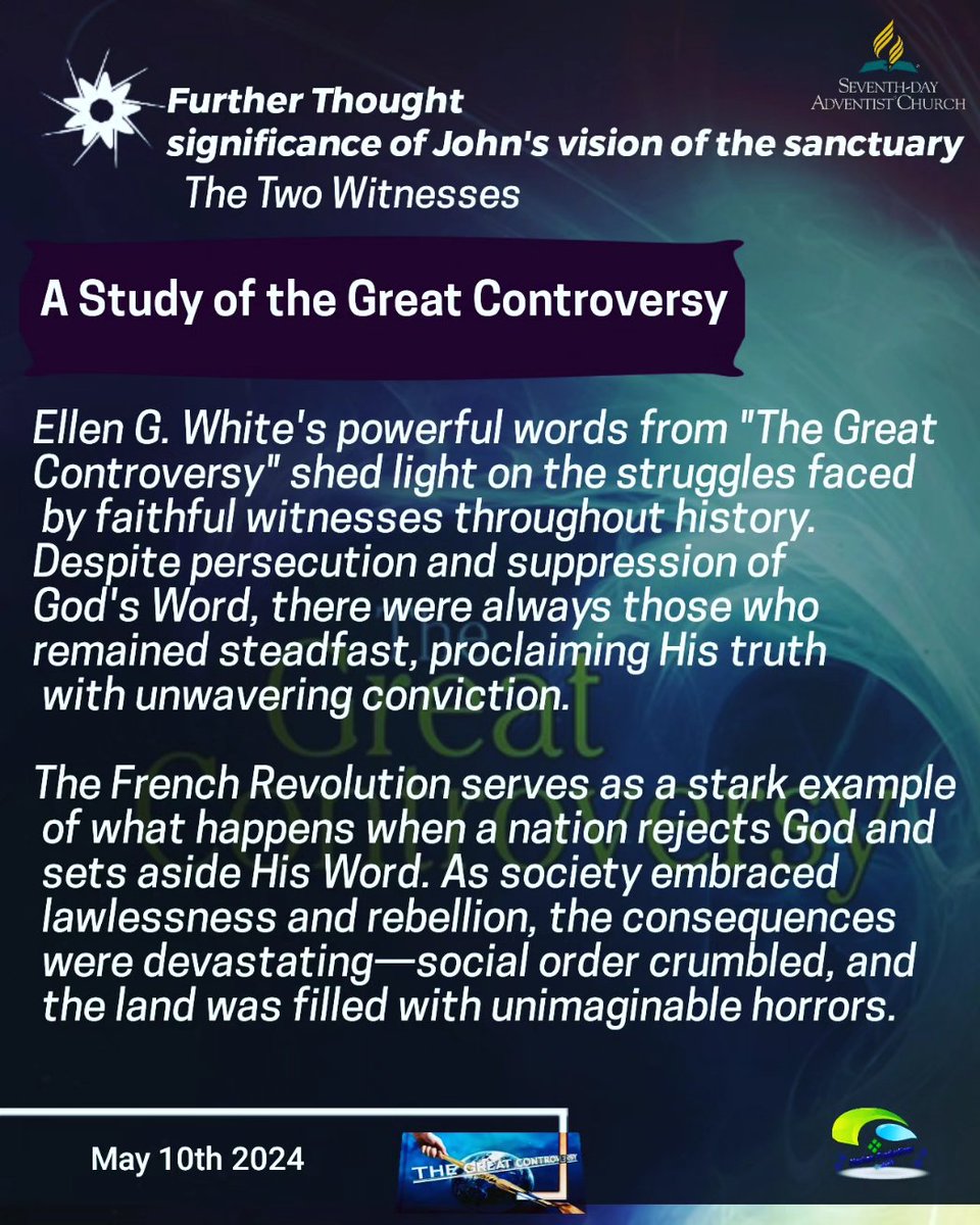 calvomacha's tweet image. Diving into thought-provoking insights from our study on the great controversy and John&apos;s vision of the sanctuary.Let&apos;s explore the impact of history, the consequences of rejecting God,and the significance of aligning with His will #SeekingTruth #ReflectingOnHistory #GodsGuidance