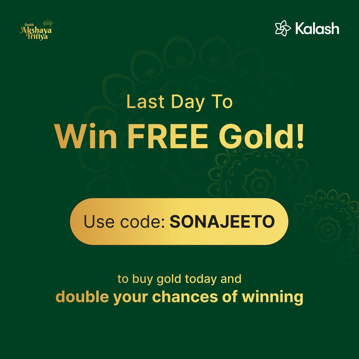 This is your LAST CHANCE to bring everlasting fortune home! Buy gold today and double your chances of winning a gold coin. Shubh Akshaya Tritiya 🙏🏻 Buy now: buff.ly/3wgK85m