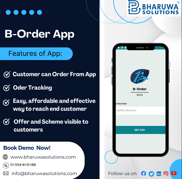 Bharuwa Solutions`s B-Order App.
Book a Demo @ 01334-610188, info@bharuwasolutions.com
Website: bharuwasolutions.com
#BharuwaSolutions #BOrder #ECommerce #OrderTracking #SecurePlatform #CloudBasedSoftware #Software #ScaleYourBusiness #ImproveEfficiency #GrowYourBusiness #IT