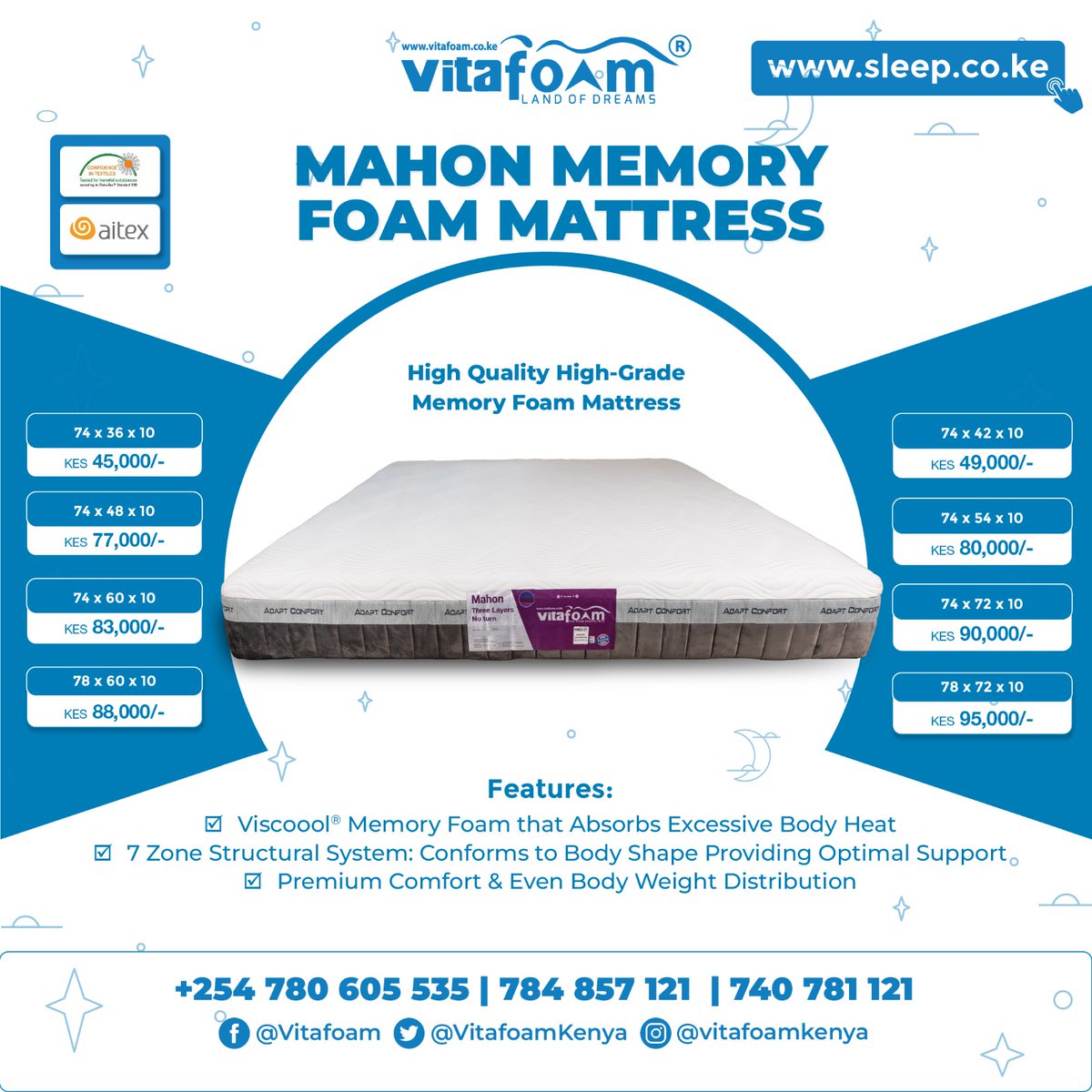 🌟😮☁️🛌🏾 #SleepBetter with our Amazing Mahon® Speciality Memory Foam Mattress only from #VitaFoamKenya! 🛌🏾☁️😮🌟 ☎ For All Your Mattress, Pillow, Bed & Sleep Accessory *Enquiries, *Orders & *Deliveries: +254 780 605 535 | 740 781 121 📍 bit.ly/30VqOrf