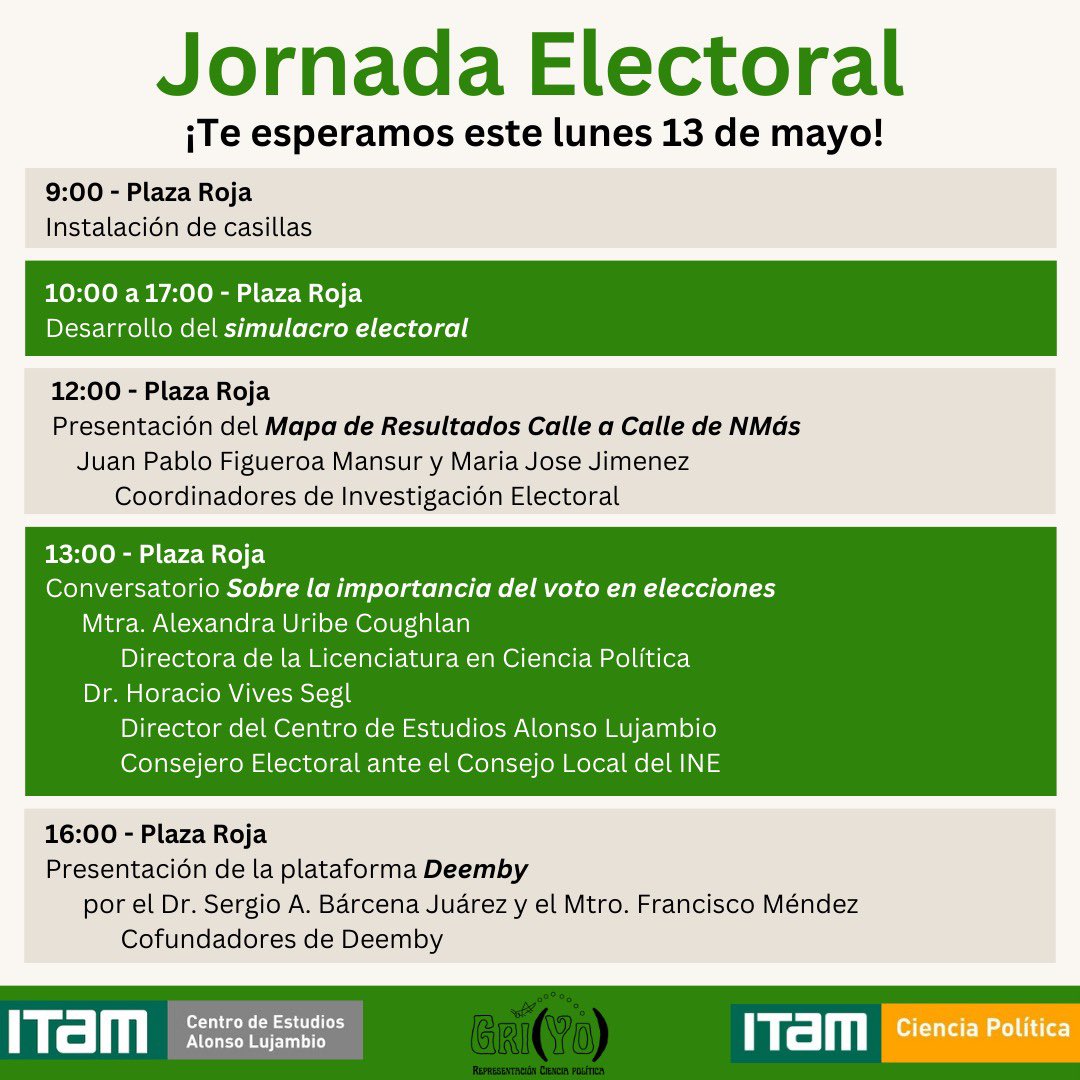 Participa este lunes 14 de mayo en el simulacro electoral del ITAM @fmcpol