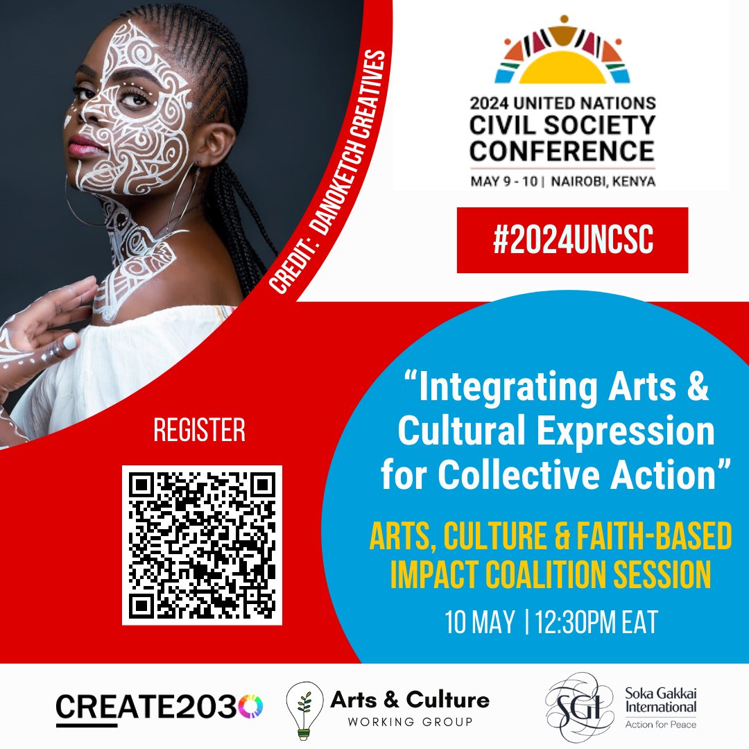 Attending #2024UNCSC in Nairobi? Join the Arts, Culture and Faith-based Solutions ImPACT Coalition today at 12:30pm (C7) and help us integrate #arts and cultural expression in @UN processes including the Summit of the Future! #WeCommit #SOTF
