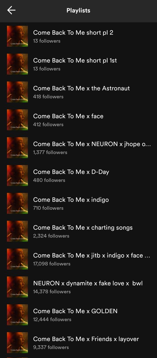 Come Back To Me Focused Spotify playlist a thread:-