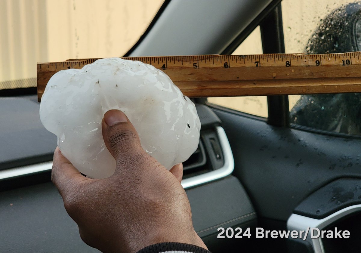 Massive 5 inch diameter hailstone @JustonStrmRider and I found in Johnson City, Texas this evening at 7:35 pm CDT on 9 May 2024. #txwx @NWSSanAntonio @NWSSanAngelo