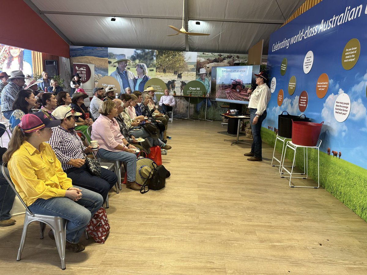 Morning tea with Mary from @RUboggedmate - sharing insights a helpful tools for those challenging times. “Every day we lose seven men to suicide” Mary. #RuralHealth #Beef2024